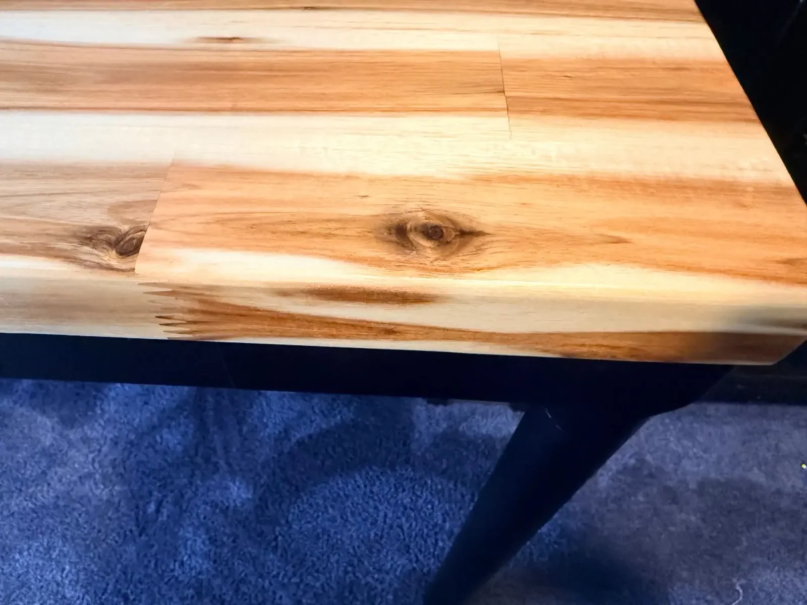 Acacia Butcher Block desktop after five weeks of daily use