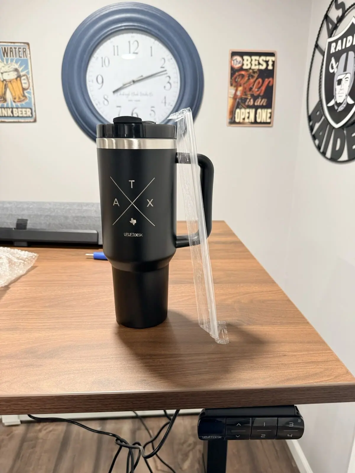 Austin tumbler on the finished desk